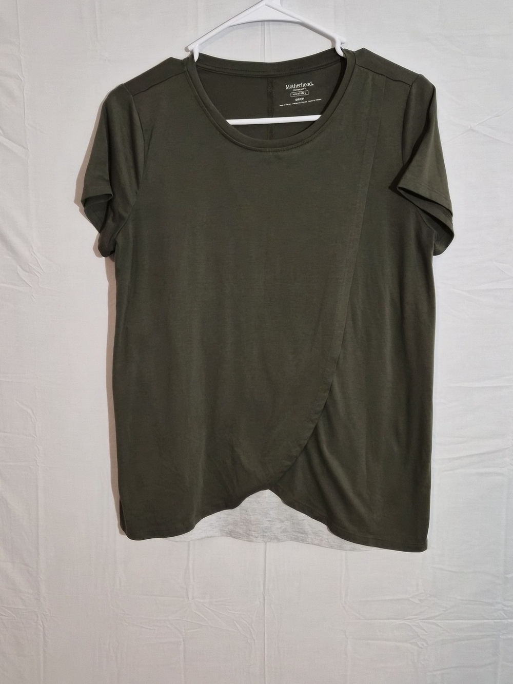 Motherhood Maternity Olive Short Sleeve Faux-Wrap Nursing Tee